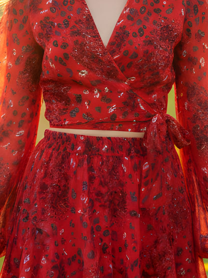 Sera Red Printed Top Skirt Cord-Set