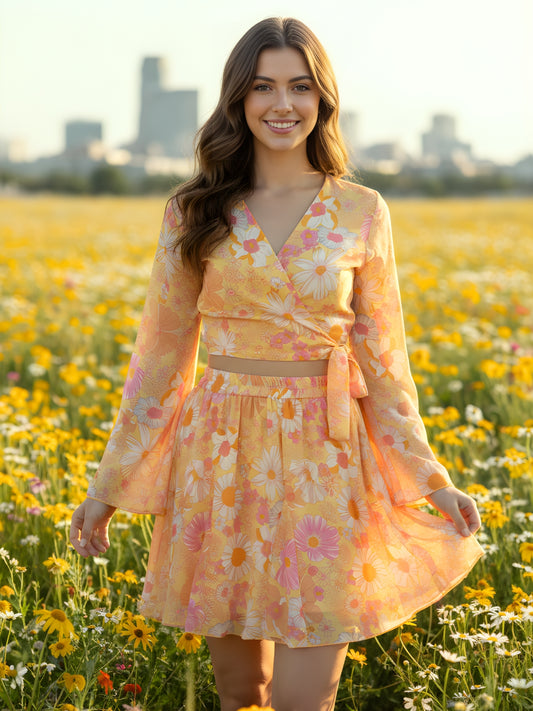 Sera Yellow Printed Top Skirt Cord-Set