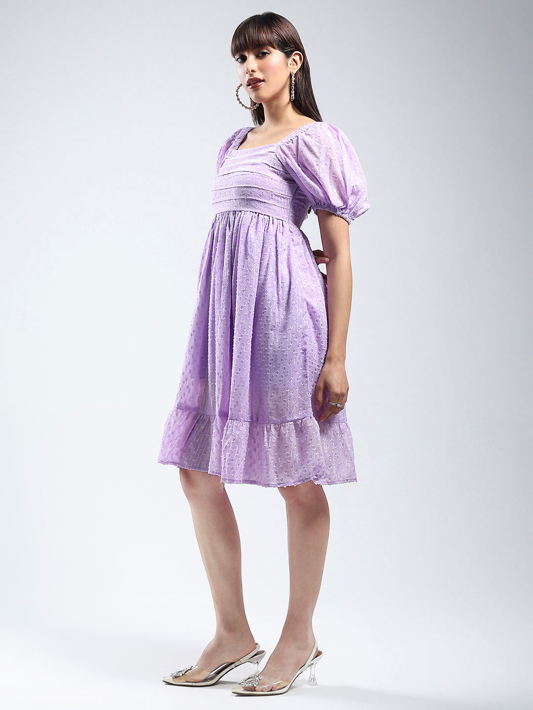 Women solid purple fit and flare Mini Dress