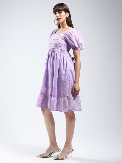 Women solid purple fit and flare Mini Dress