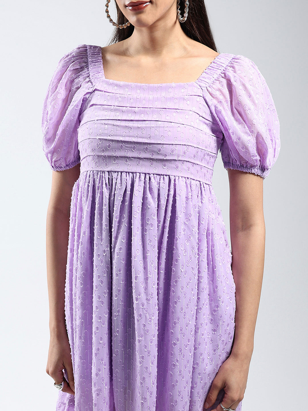 light purple fit and flare dress Poplin Fit and Flare Faux Wrap Midi Dress Sheer Lilac