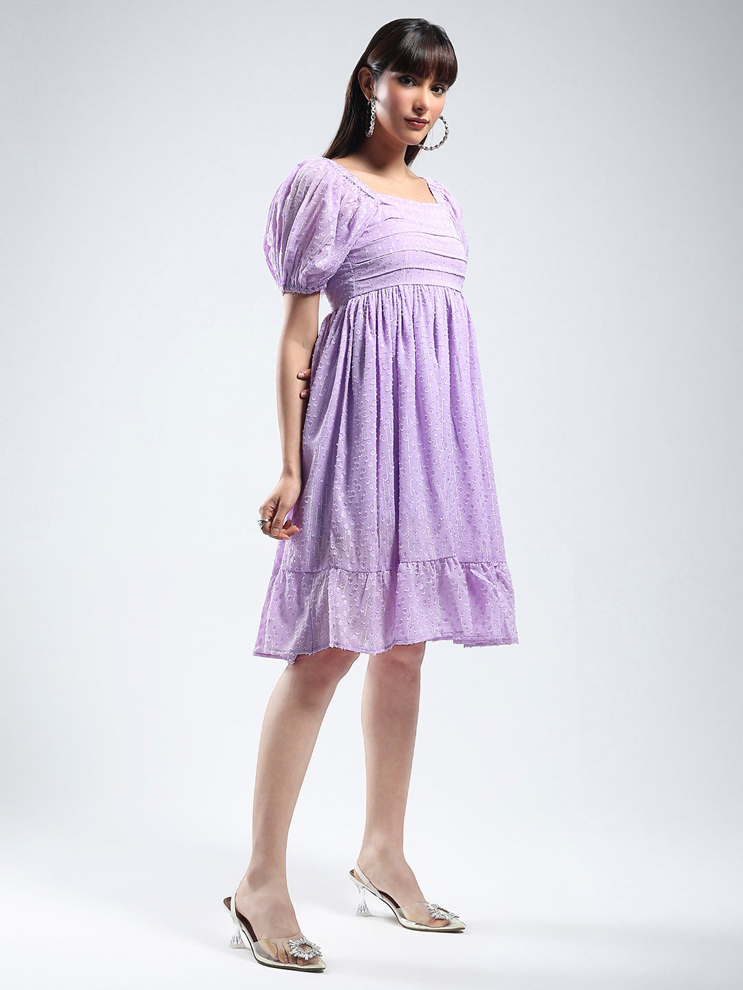 Women solid purple fit and flare Mini Dress