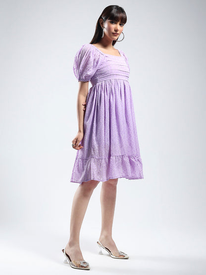 Women solid purple fit and flare Mini Dress
