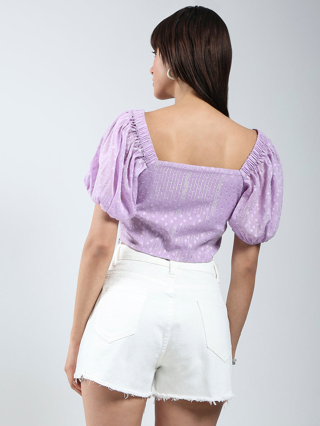 Sera Purple Self Design Short Sleeve Regular Top