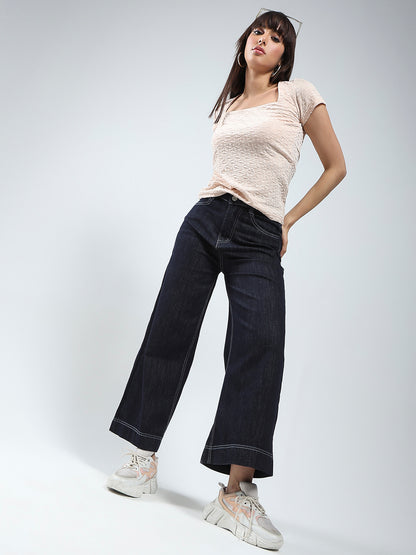 Sera Women Ecru Solid Square Neck Crop Top