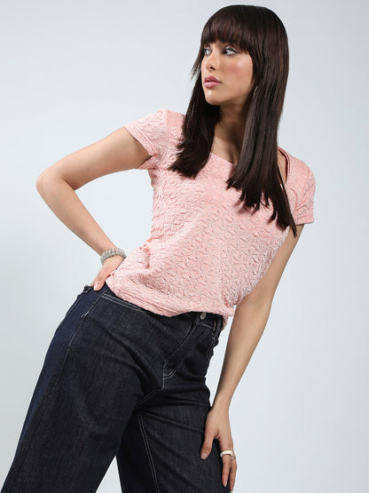 Sera Women Peach Solid Square Neck Crop Top