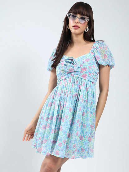 Floral Blue Mini Dress