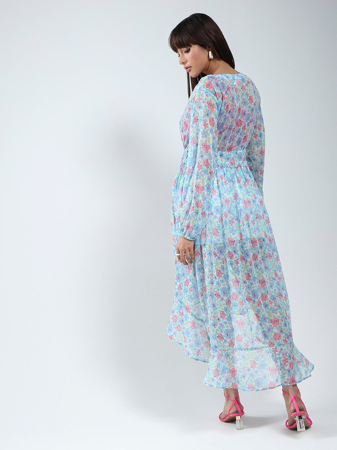 Sera women Blue Floral Print Chiffon shrug