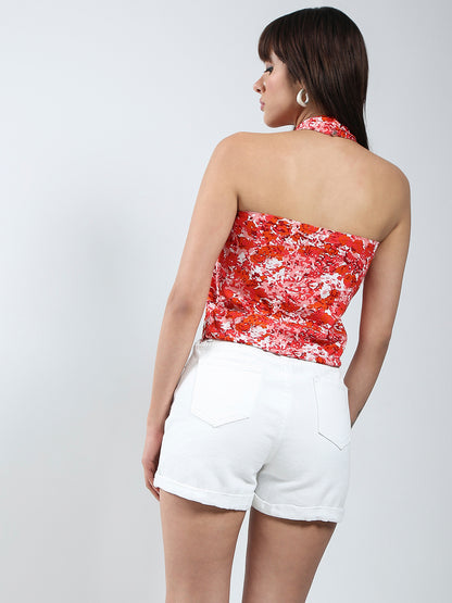 Women Floral Printed Pink Halter top