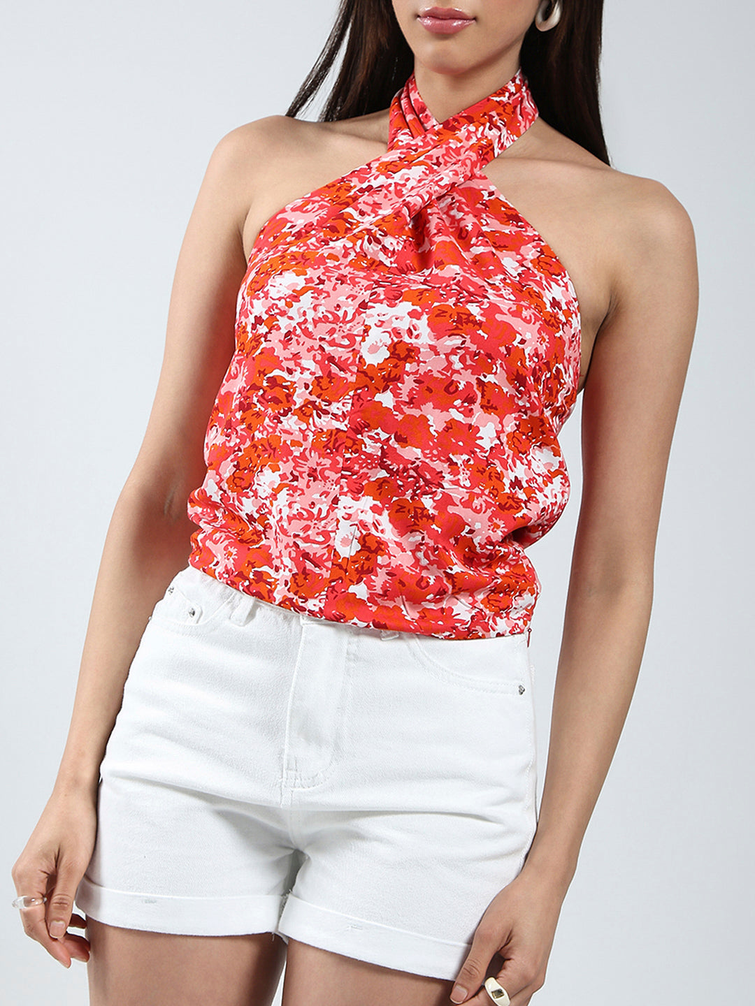 Women Floral Printed Pink Halter top