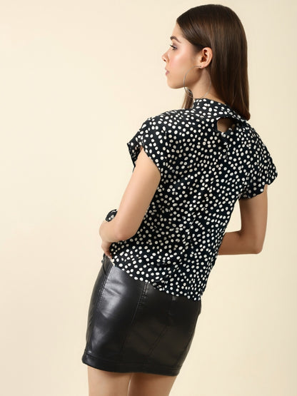 Black Stylish Casual & Office Wear Blouse Polka Dot Top
