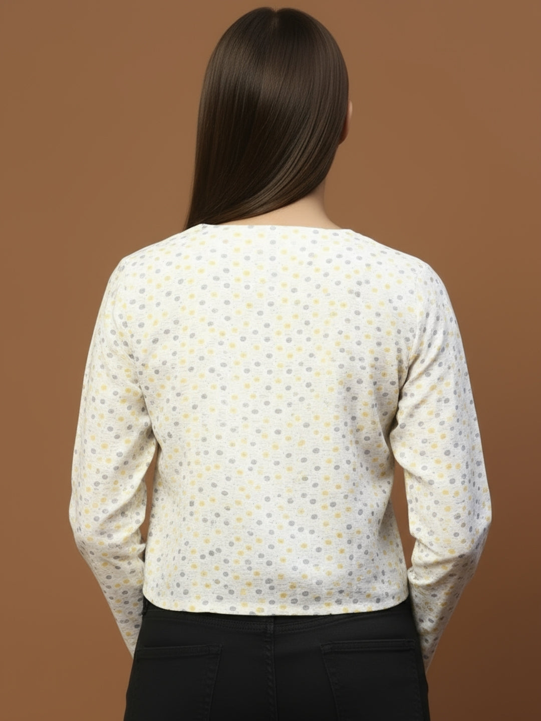 Off White Printed Cotton Crop Stylish Light Jacket