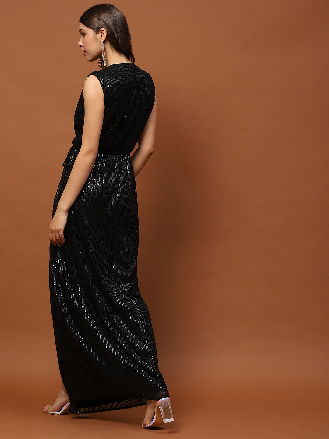 Black Sequin Slit Maxi Dress – Elegant Party Wear Evening Gown