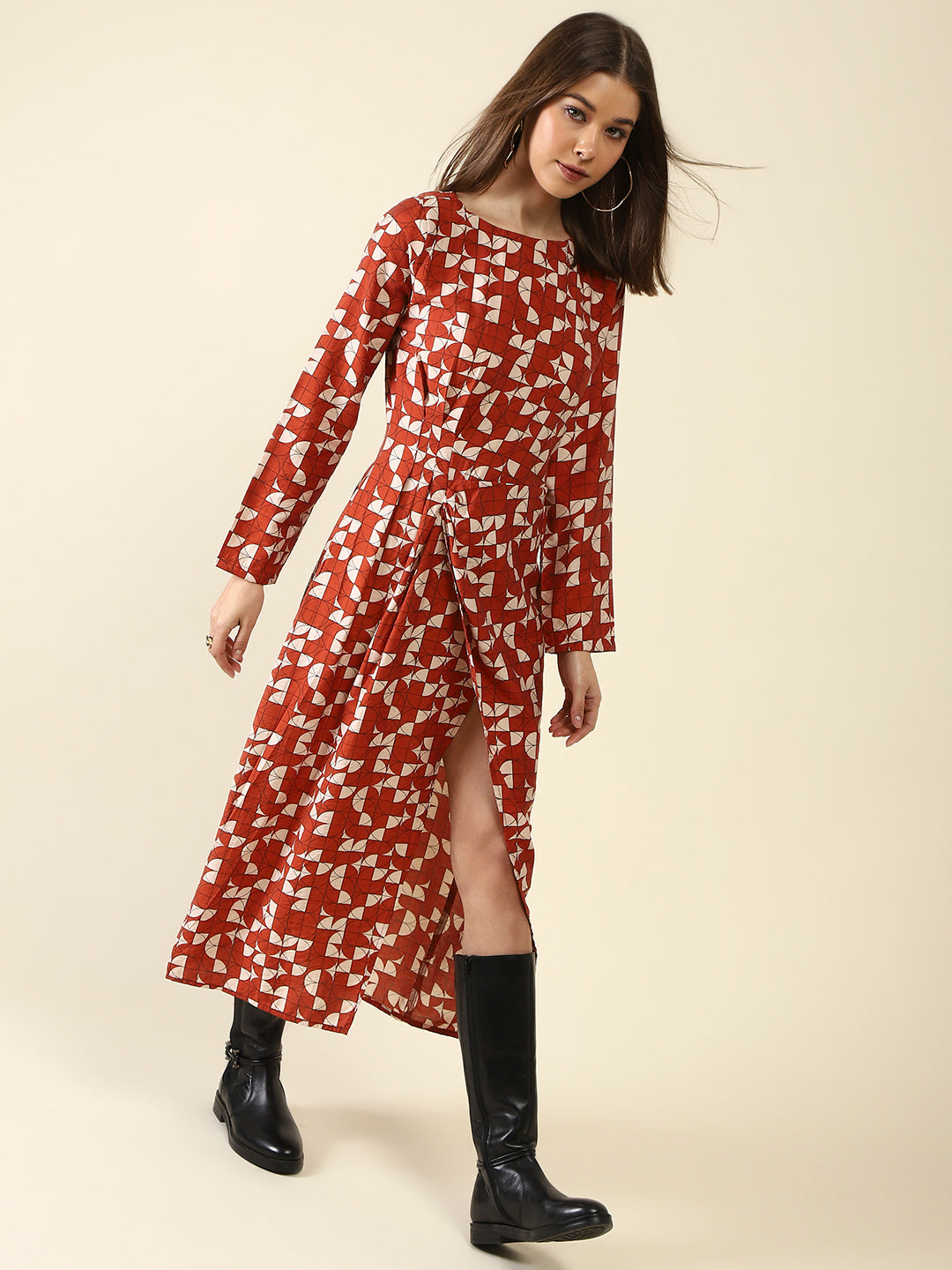Brown Fit-Flare Dress