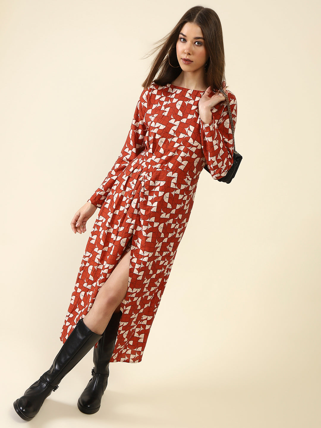 Brown Fit-Flare Dress