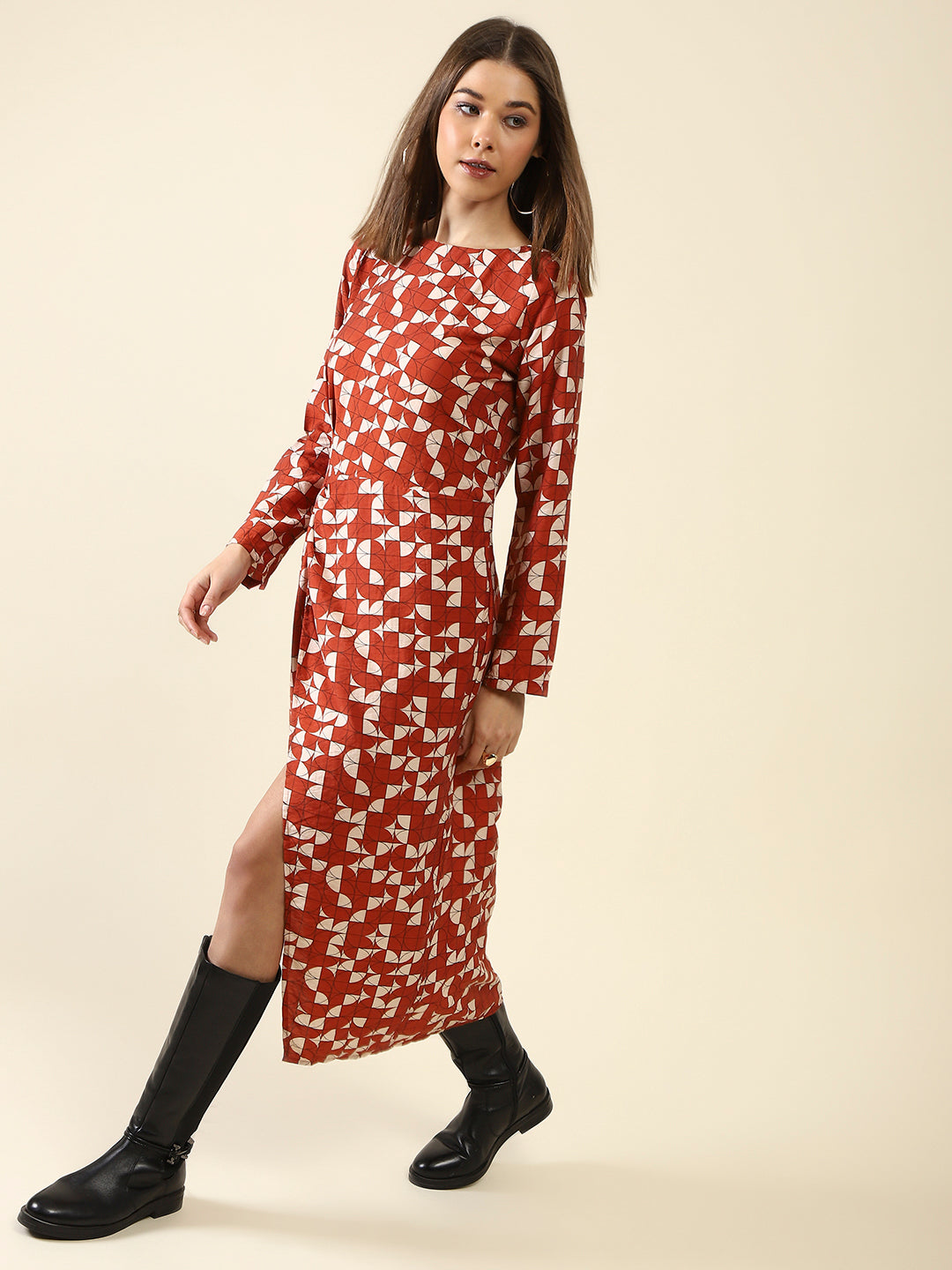 Brown Fit-Flare Dress