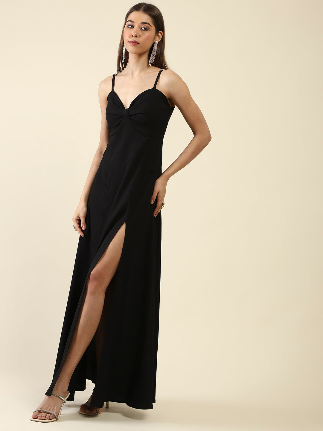 Black Fit-Flare Maxi Dress