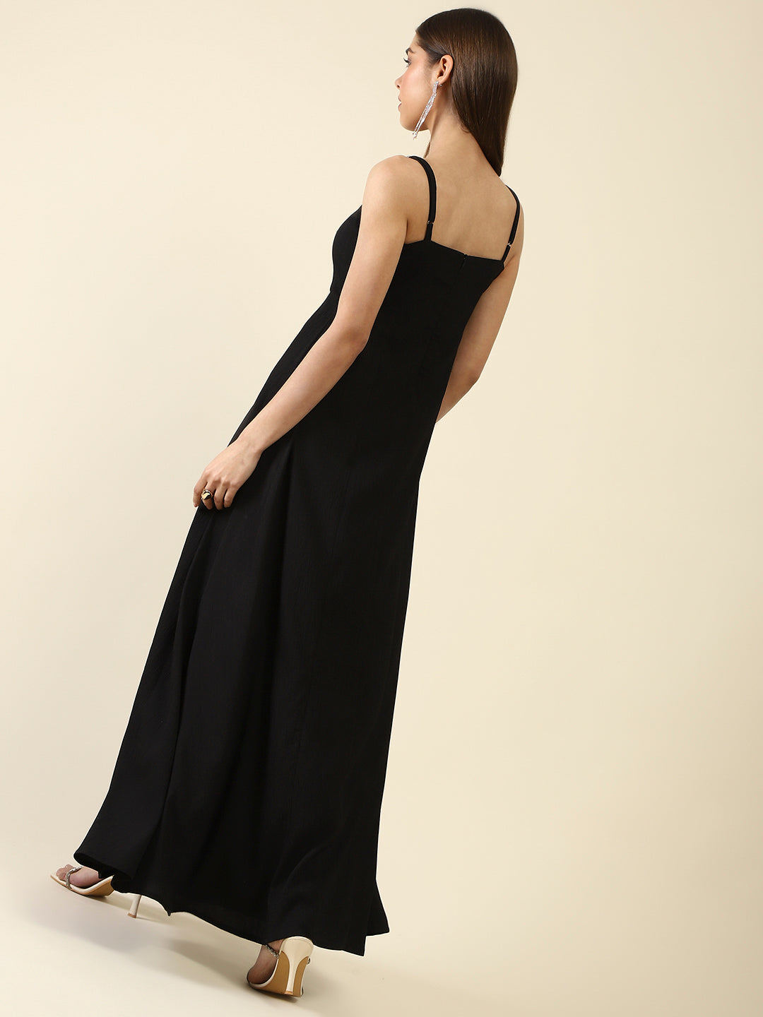 Black Fit-Flare Maxi Dress