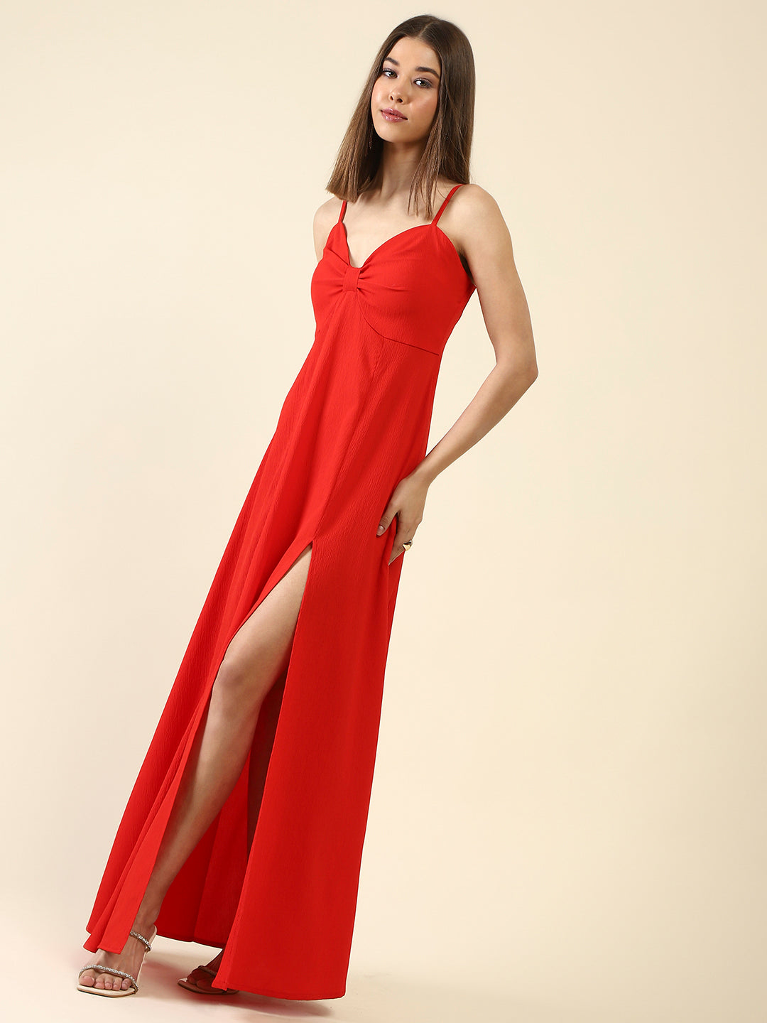 Red Fit-Flare Maxi Dress