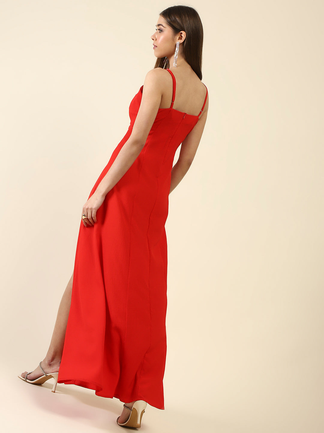 Red Fit-Flare Maxi Dress