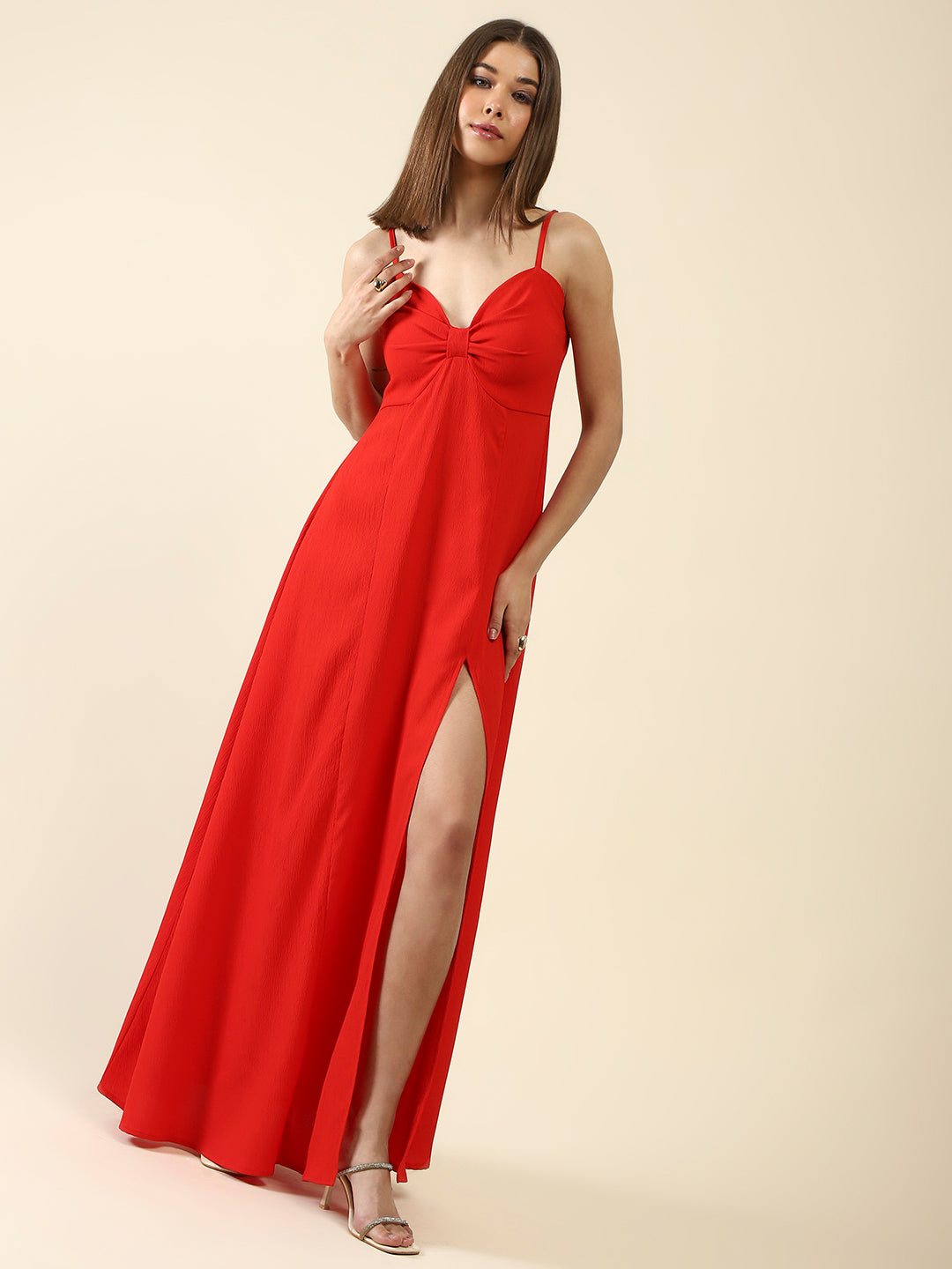 Red Fit-Flare Maxi Dress