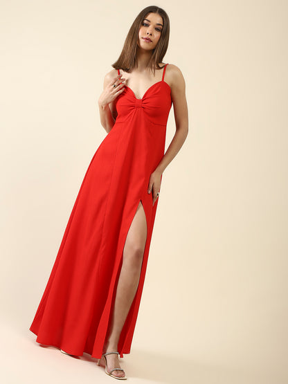 Red Fit-Flare Maxi Dress