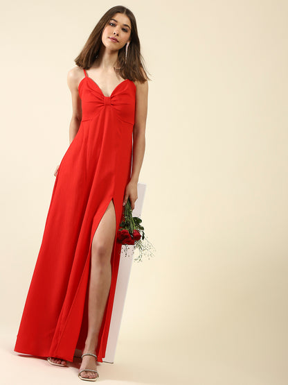 Red Fit-Flare Maxi Dress