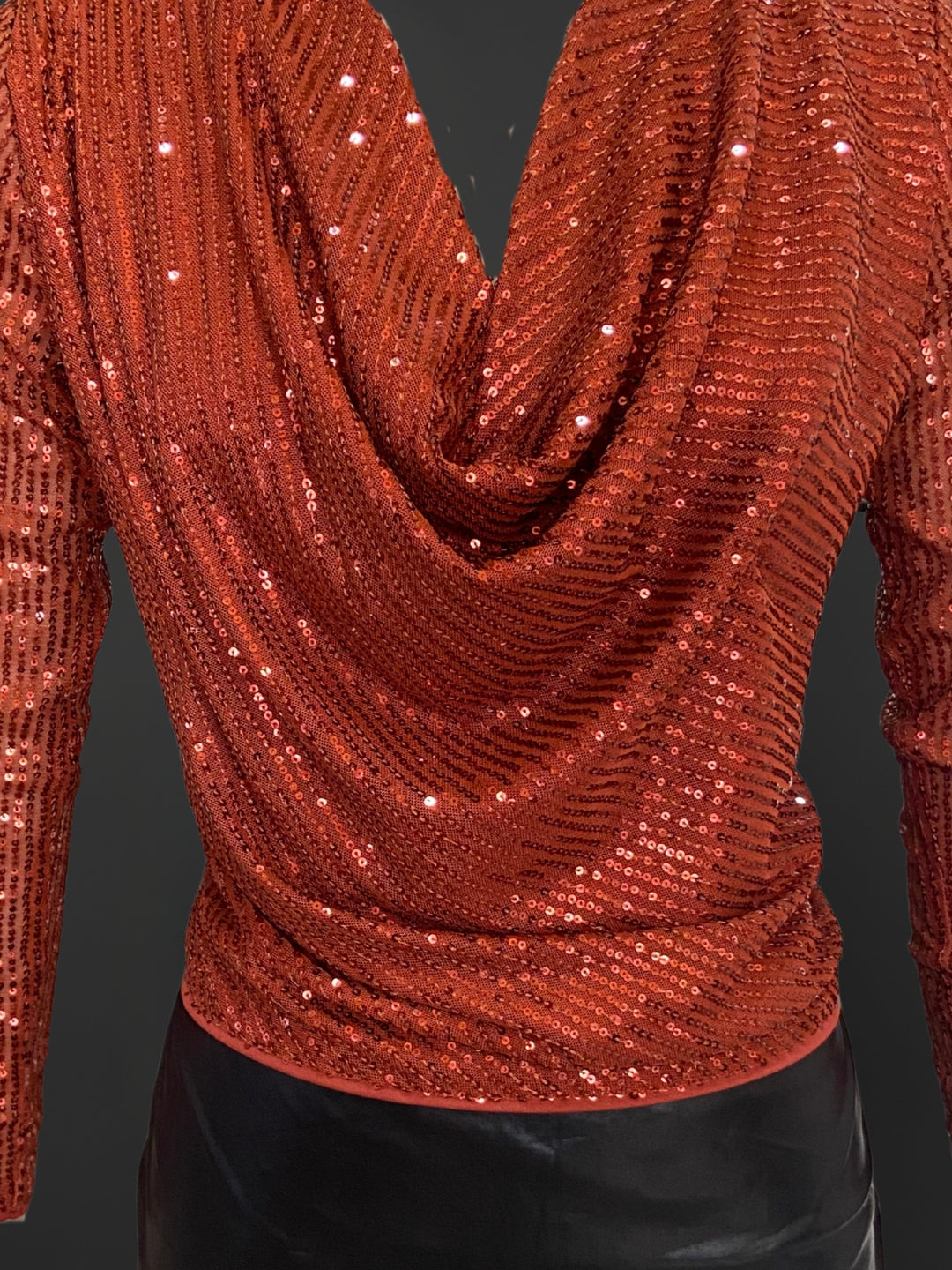 Rust Sequence  Stylish V-Neck Party Wear Long Sleeve Top