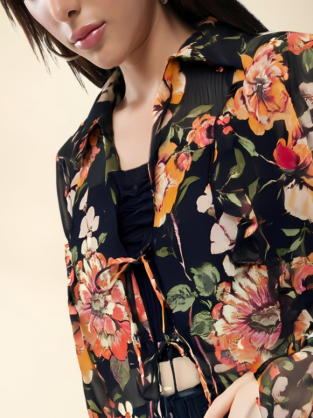 Midnight Bloom Vibes Sheer Black Floral  for Layer Queens Chiffon Shrug