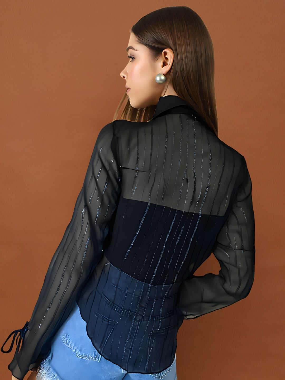Sleek & Sheer Black Ruffle Dark Baddie Edit Chiffon Shrug