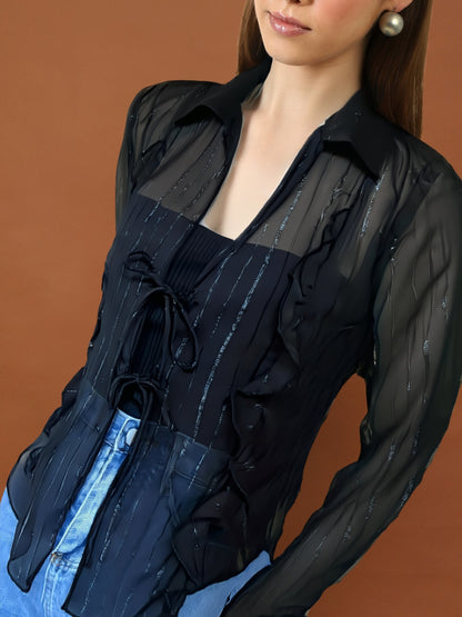 Sleek & Sheer Black Ruffle Dark Baddie Edit Chiffon Shrug