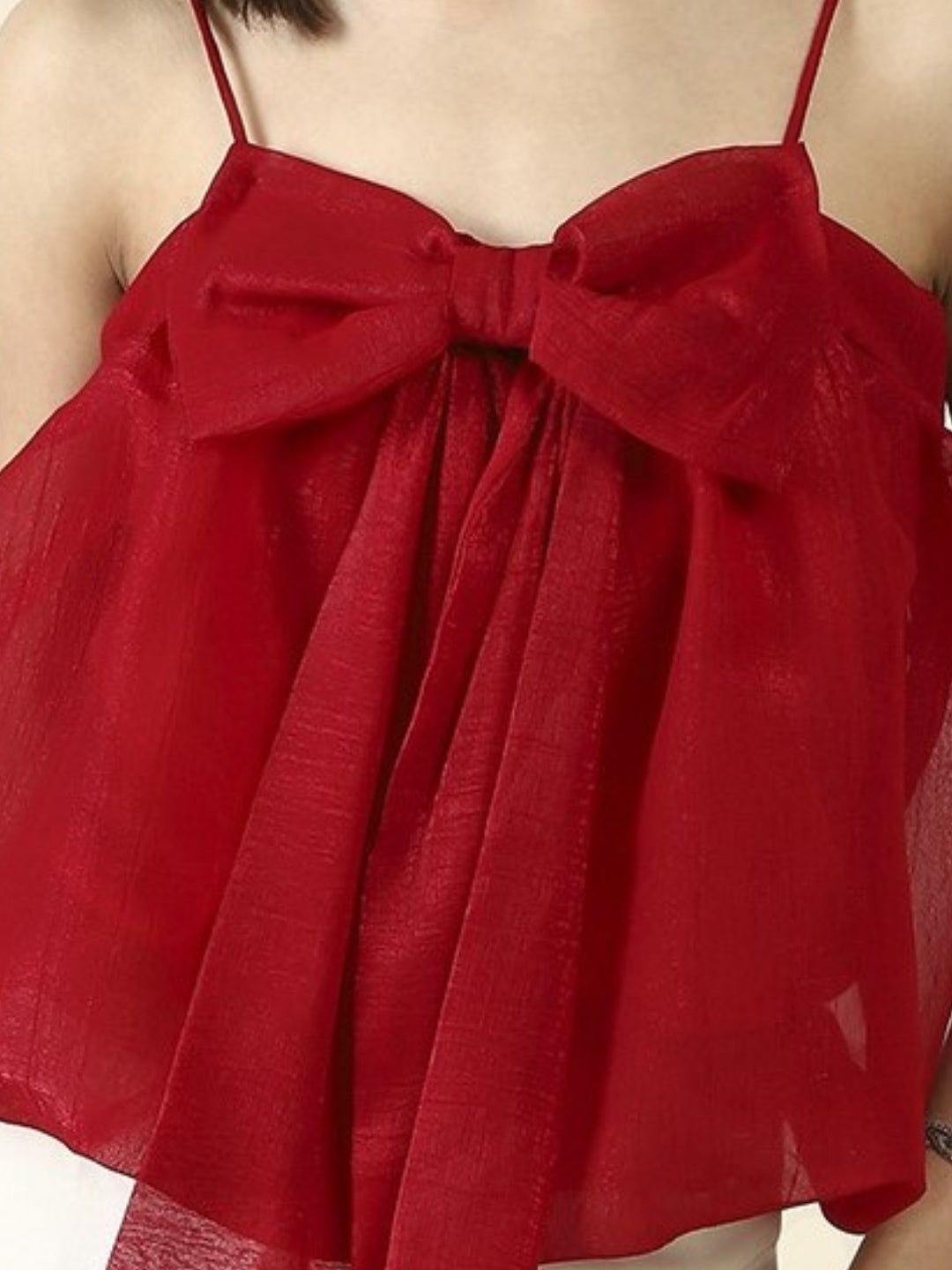 Women Red Solid Crop Party Top