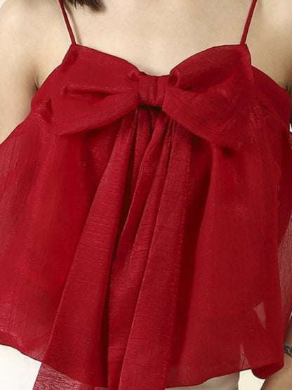 Women Red Solid Crop Party Top