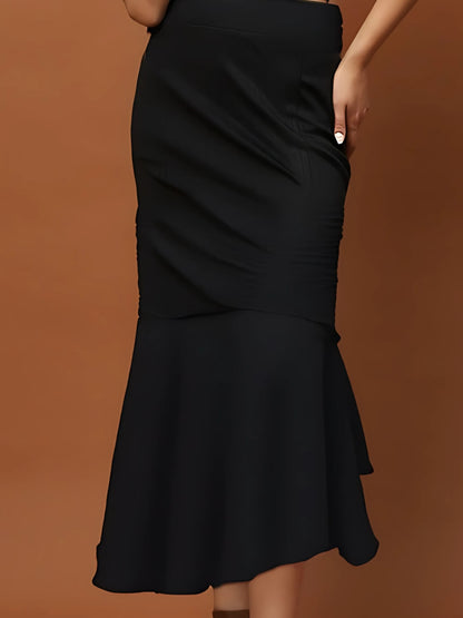 Black Textured Long Skirt for Women – Elegant Flared Maxi Skirt for Party & Casual Wear