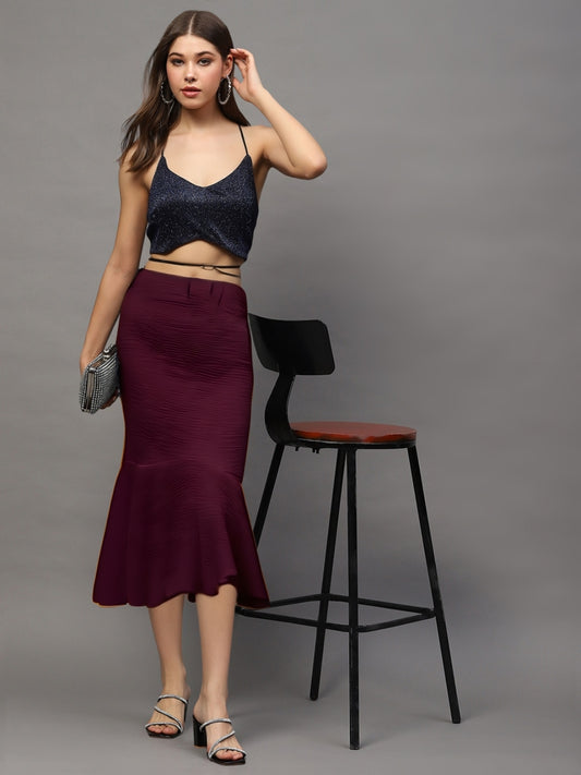 Maroon Textured Long Skirt for Women – Elegant Flared Maxi Skirt for Party & Casual Wear