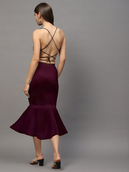 Maroon Textured Long Skirt for Women – Elegant Flared Maxi Skirt for Party & Casual Wear