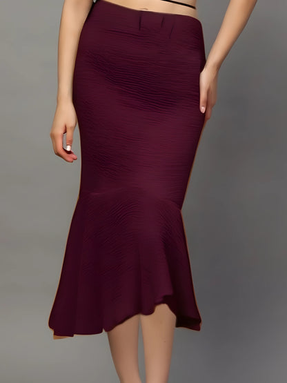Maroon Textured Long Skirt for Women – Elegant Flared Maxi Skirt for Party & Casual Wear
