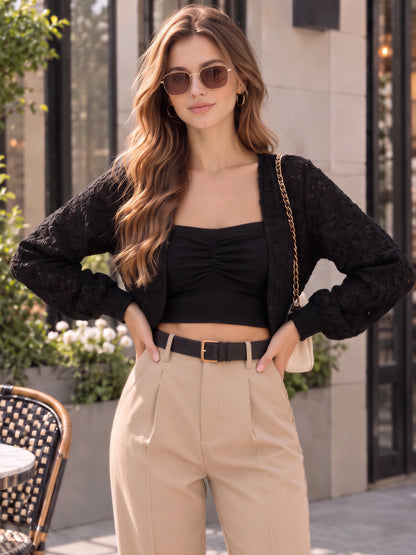 Embroidered Textured Crop Shrug