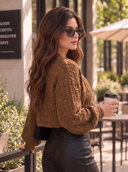 Embroidered Textured Crop Shrug