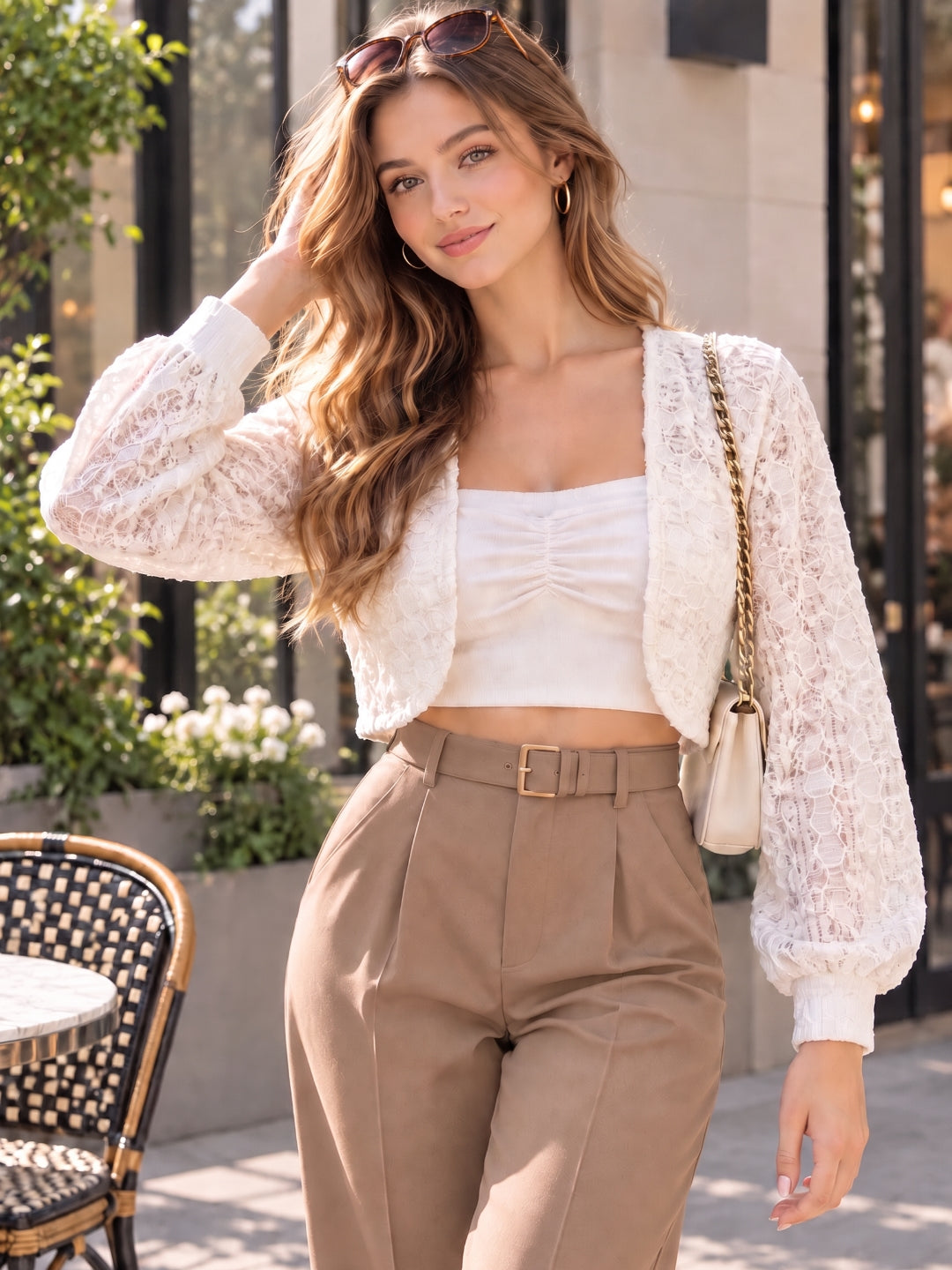 Embroidered Textured Crop Shrug