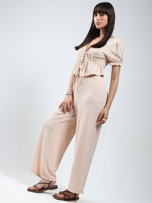 Sera women Ecru solid top and trouser cord-set