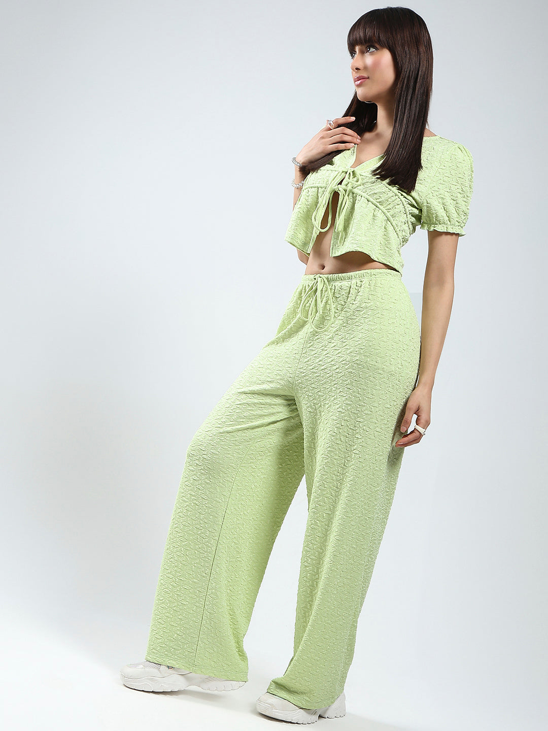 Sera women Lime  solid top and trouser cord-set