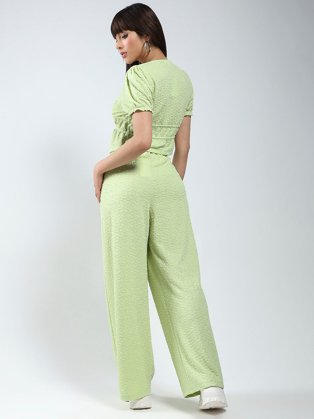 Sera women Lime  solid top and trouser cord-set