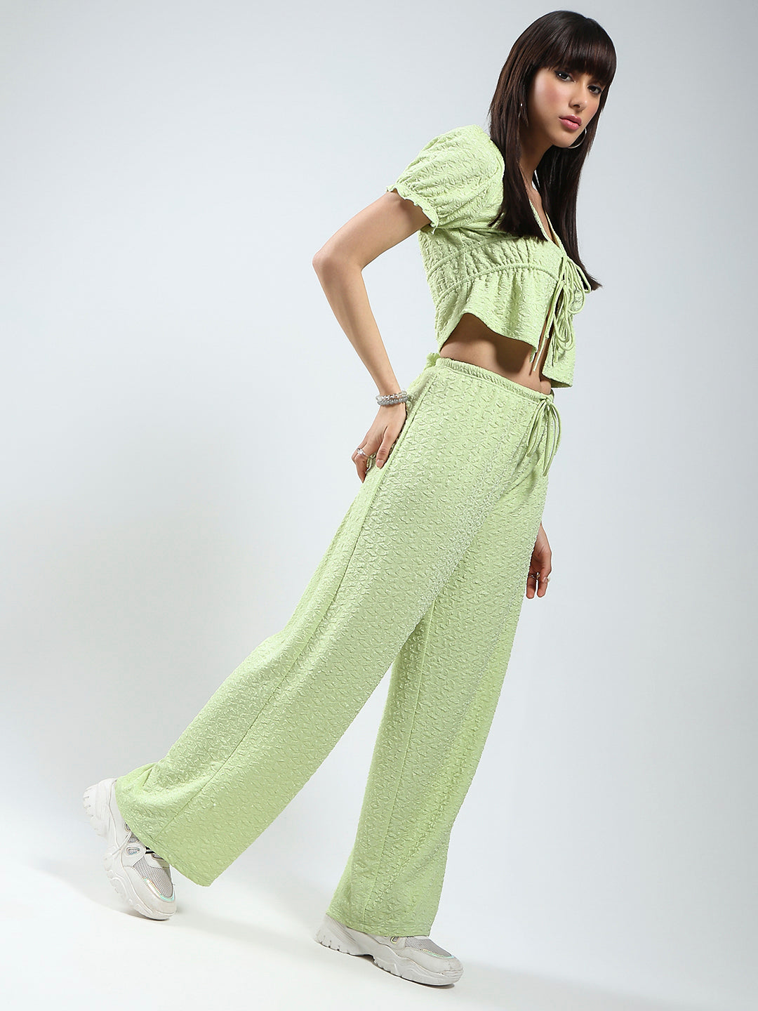 Sera women Lime  solid top and trouser cord-set