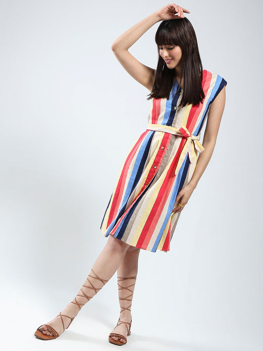 Sera Linen Women Rainbow knee length dress