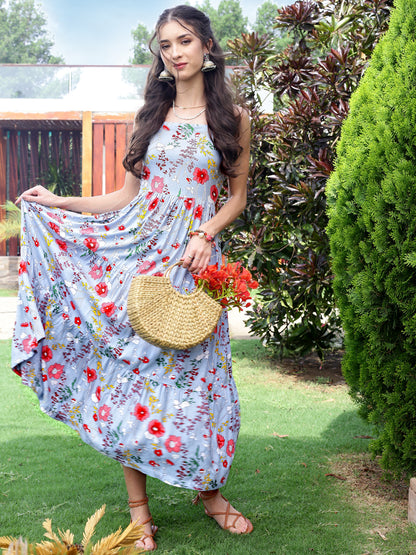 Viscose Boho Fit & Flared Midi Dress