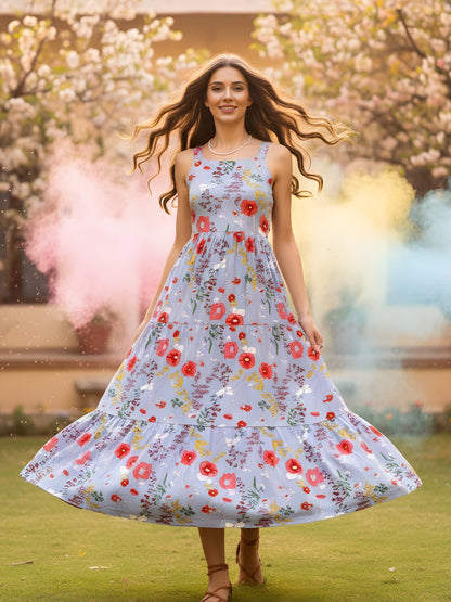 Viscose Boho Fit & Flared Midi Holi Dress