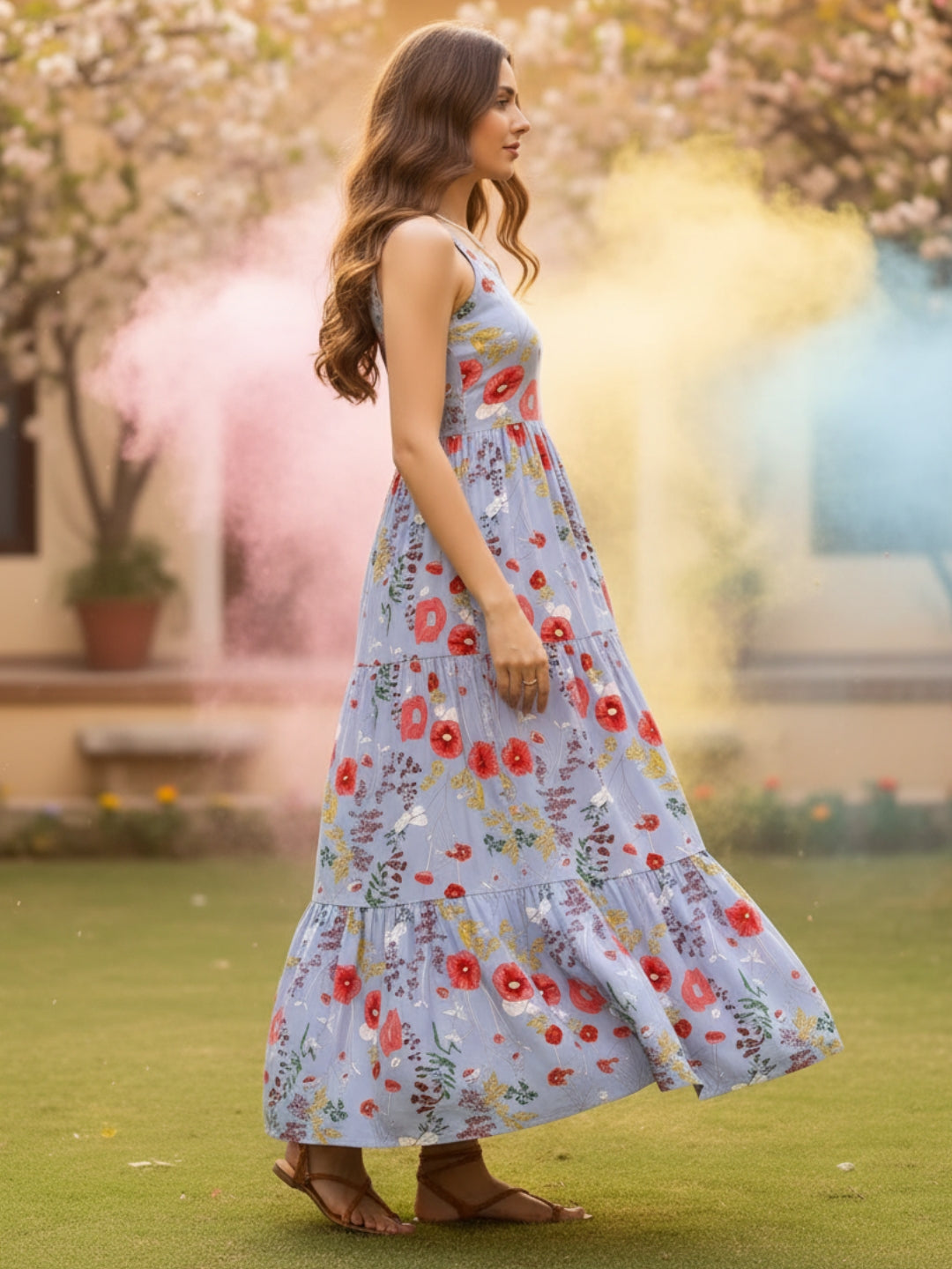 Viscose Boho Fit & Flared Midi Holi Dress