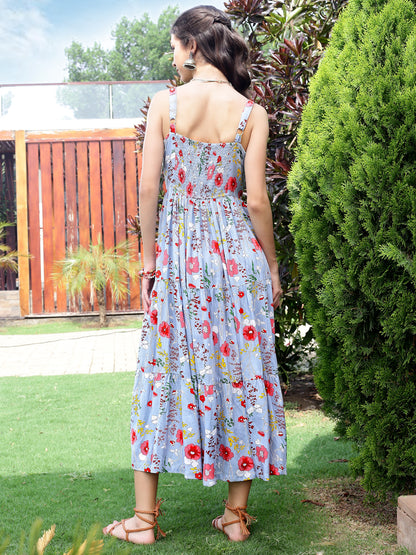 Viscose Boho Fit & Flared Midi Dress