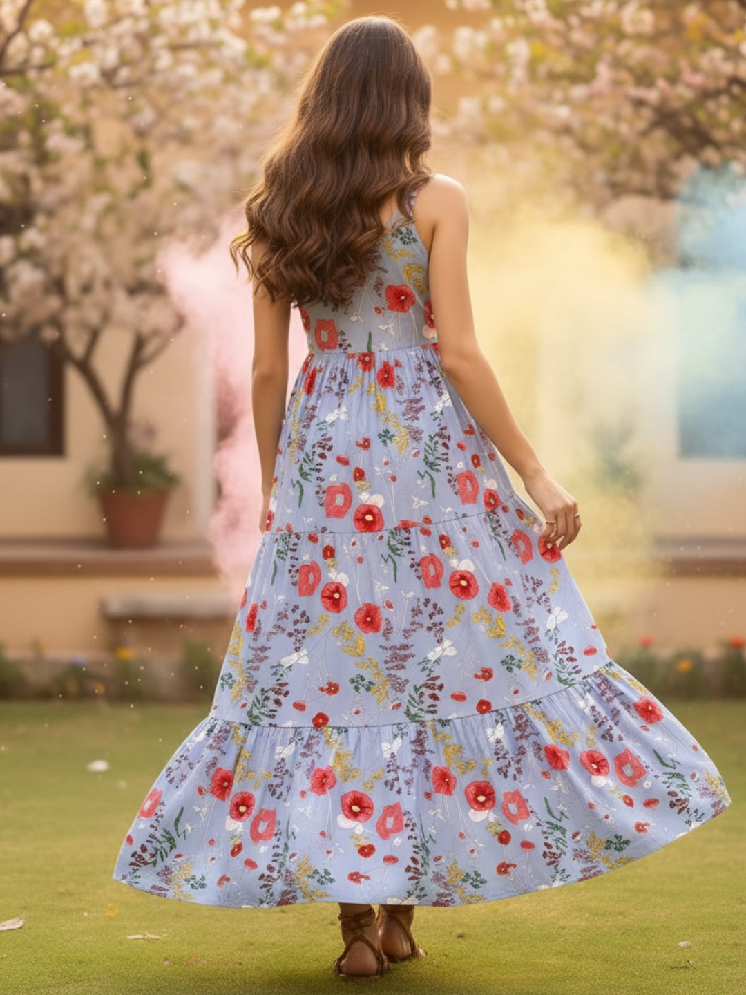 Viscose Boho Fit & Flared Midi Holi Dress